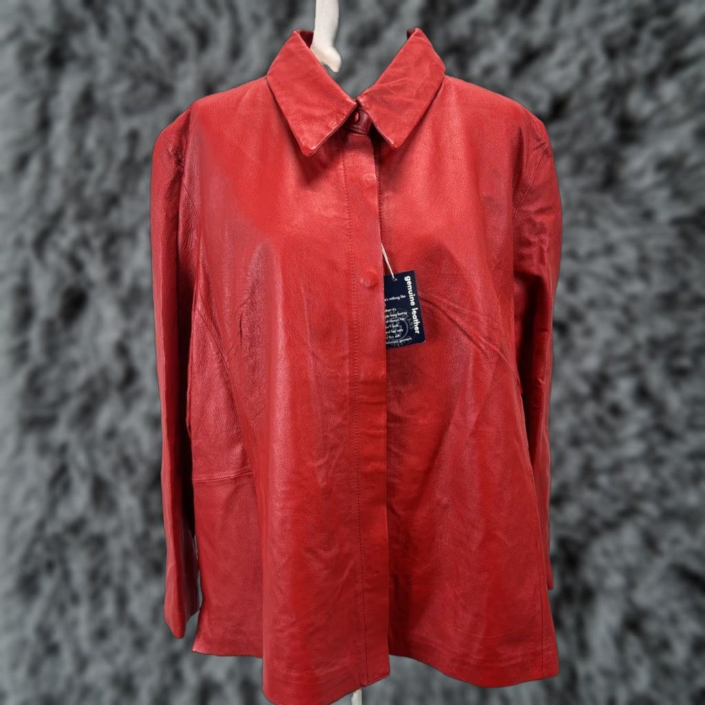Vintage VINTAGE Venezia Leather Jacket Shacket Women’s Plus Size 26/28 Red Lined Casual Fall Winter Spring Size 4XL / US 24-26 - 1 Thumbnail
