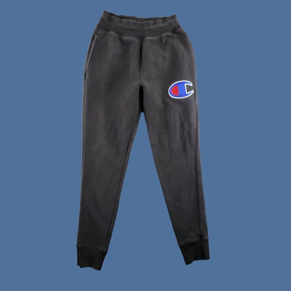 Champion VINTAGE Champion Reverse Weave Joggers Mens Small Black Logo Slim Tapered Pants Size US 29 - 1 Thumbnail