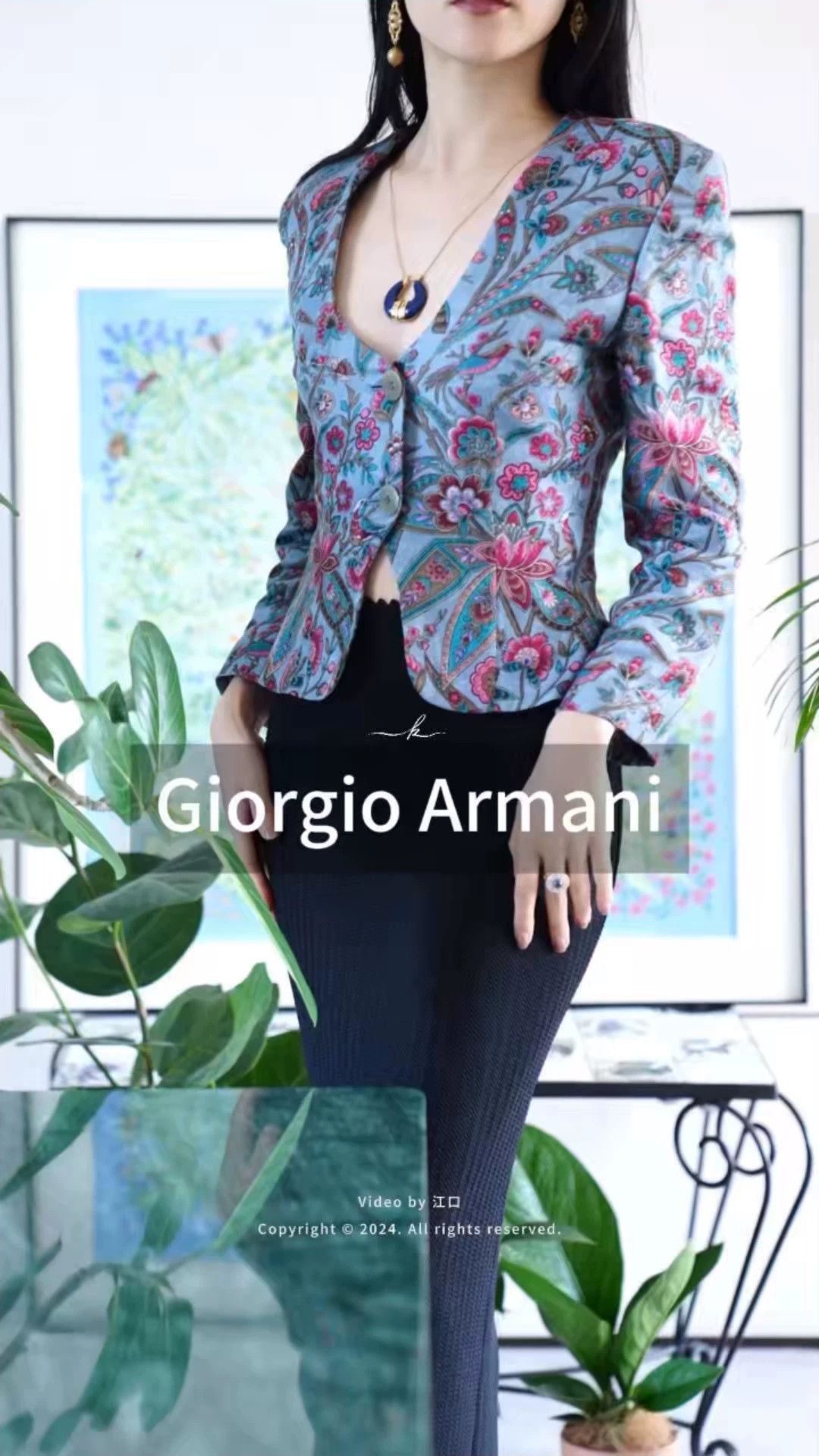 Giorgio Armani Giorgio Armani 90s Cotton-Linen Oriental Floral Blazer Size M / US 6-8 / IT 42-44 - 1 Thumbnail