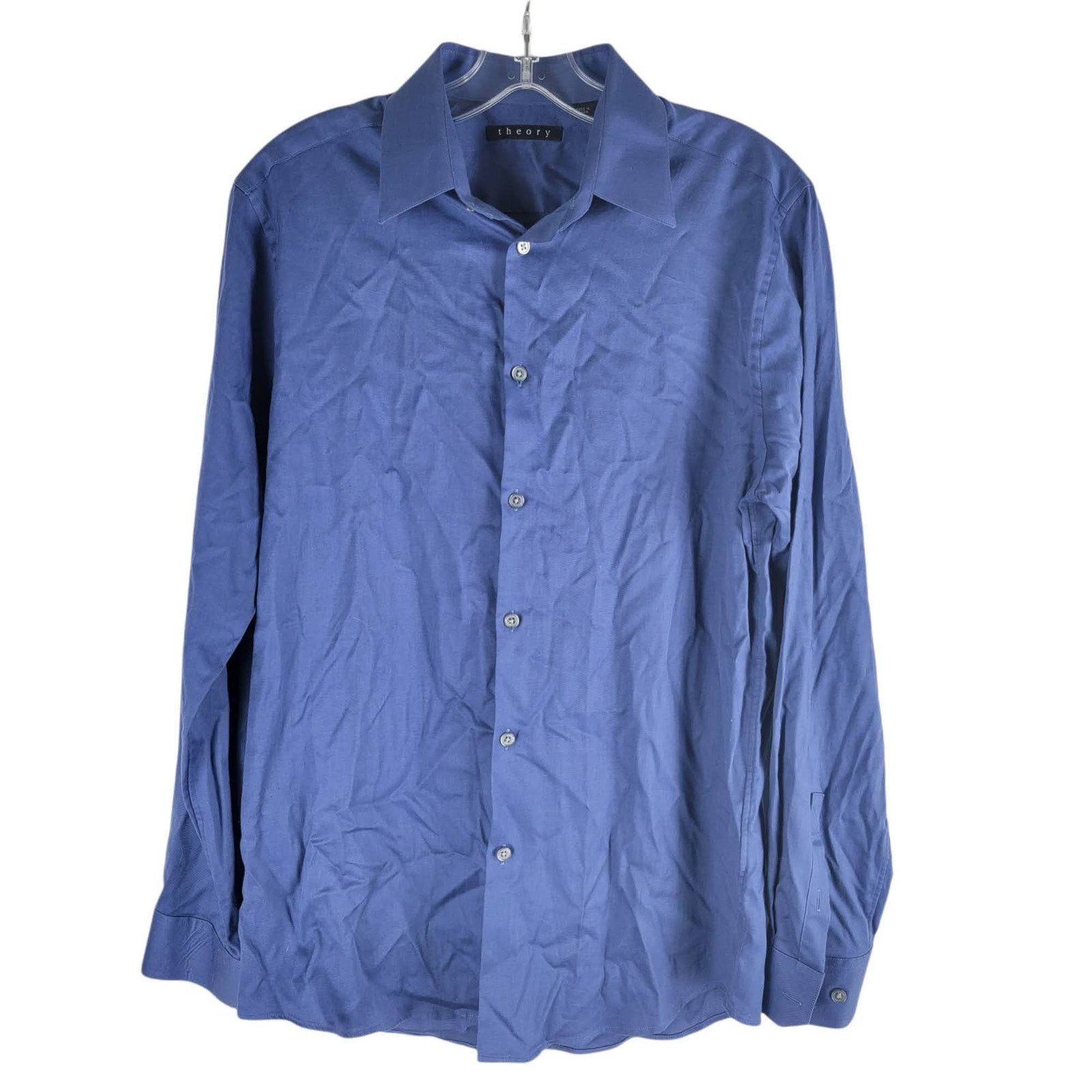 Theory Theory Long Sleeve Button Up Dress Shirt Blue Collared Sz 15 Size US S / EU 44-46 / 1 - 2 Thumbnail