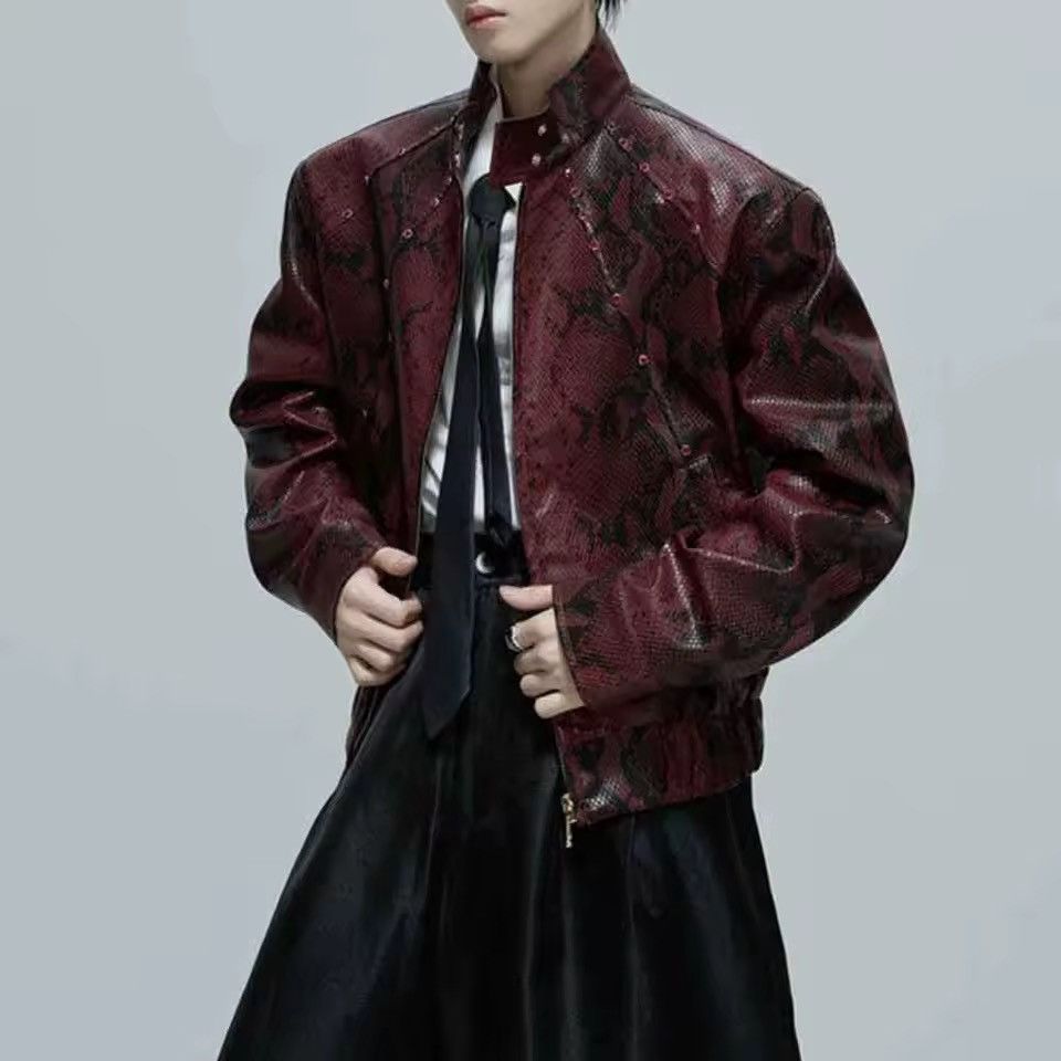 Leather Streetwear Python Texture PU Leather Loose Jacket Size US XL / EU 56 / 4 - 3 Thumbnail