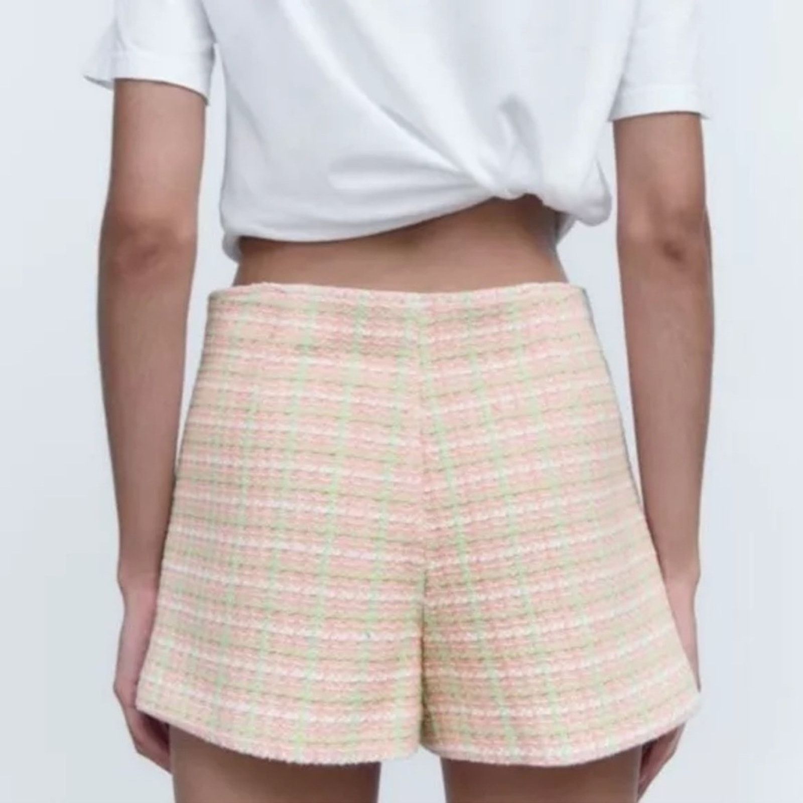 Zara Zara Pink Gingham Tweed Mini Skort Pink Size S Size 28" / US 6 / IT 42 - 3 Thumbnail