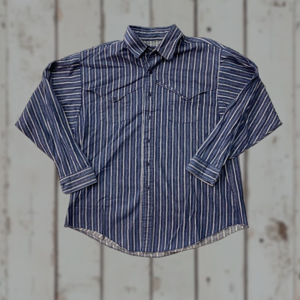 Vintage VINTAGE Panhandle Slim Shirt Men XL Denim Rodeo Brushpopper Shirt Den﻿im Cowboy Western Button-Up Long Sleeve, 58 in Chest, Blue, Casual Mens Size US XL / EU 56 / 4 - 1 Thumbnail