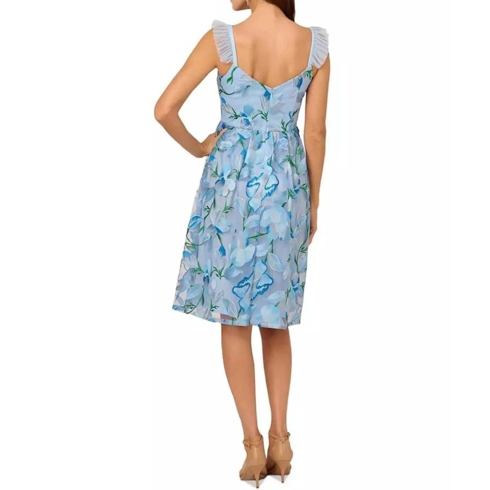 Adrianna Papell Adrianna Papell Women's Flutter-Sleeve Embroidered Dress Size M / US 6-8 / IT 42-44 - 3 Thumbnail