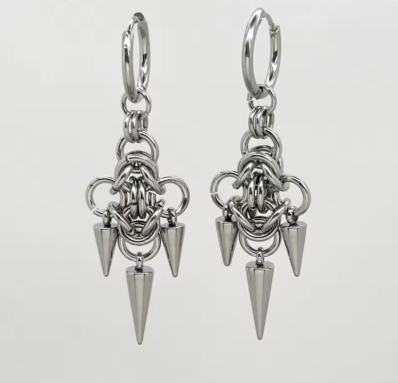 Jewelry Industrial Spike Chainmail Earrings - Cyber-Goth Punk Size ONE SIZE - 3 Thumbnail