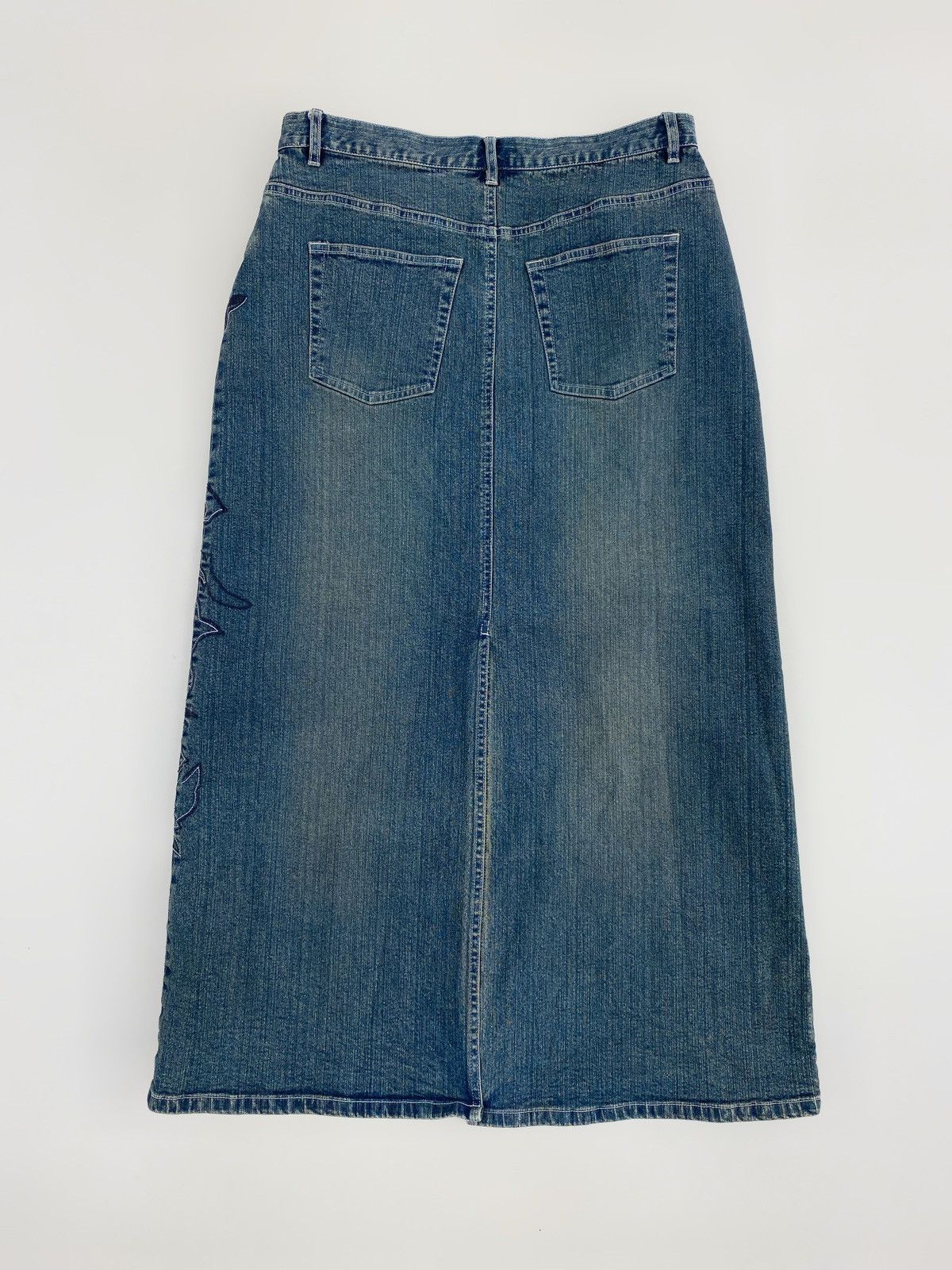 Vintage Y2K Vintage Floral Embroidery Rusty Denim Maxi Skirt Size 30" / US 8 / IT 44 - 4 Thumbnail
