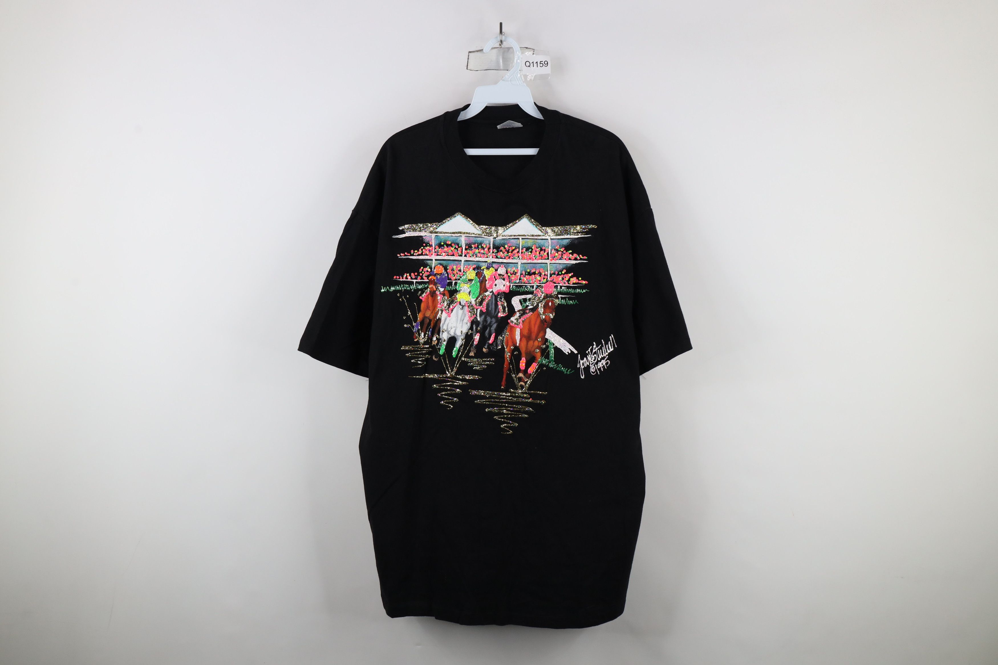 Vintage Vintage 90s Glue Horse Equestrian Racing T-Shirt Black USA Size XL / US 12-14 / IT 48-50 - 1 Thumbnail