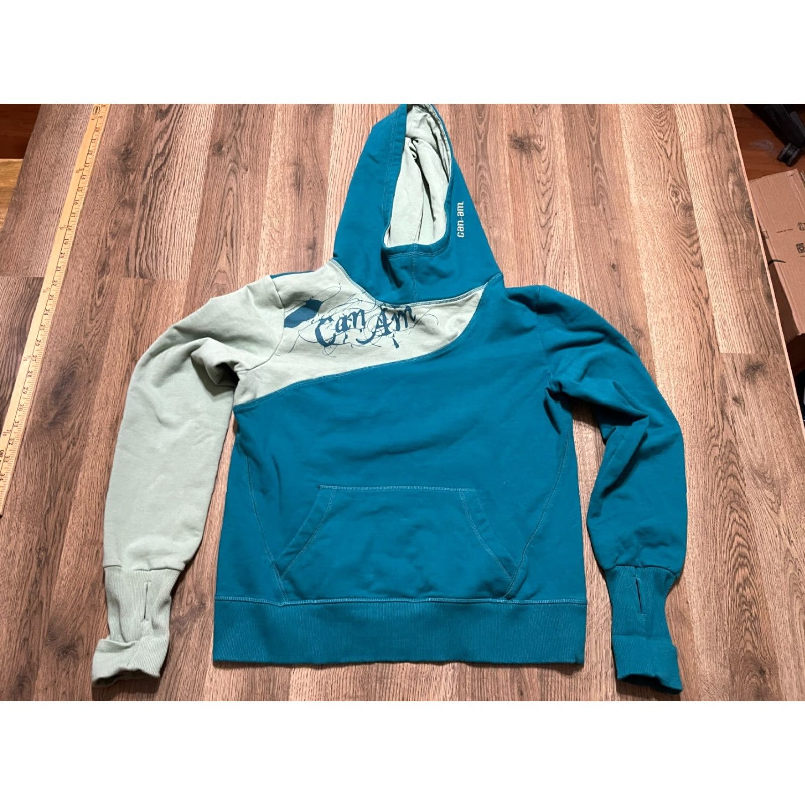 Vintage BRP Hoodie Womens Large Green Blue Pullover Long Sleeve CAN-AM Shirt Casual Fall Spring Summer Modern Regular Mens? Size L / US 10 / IT 46 - 2 Thumbnail