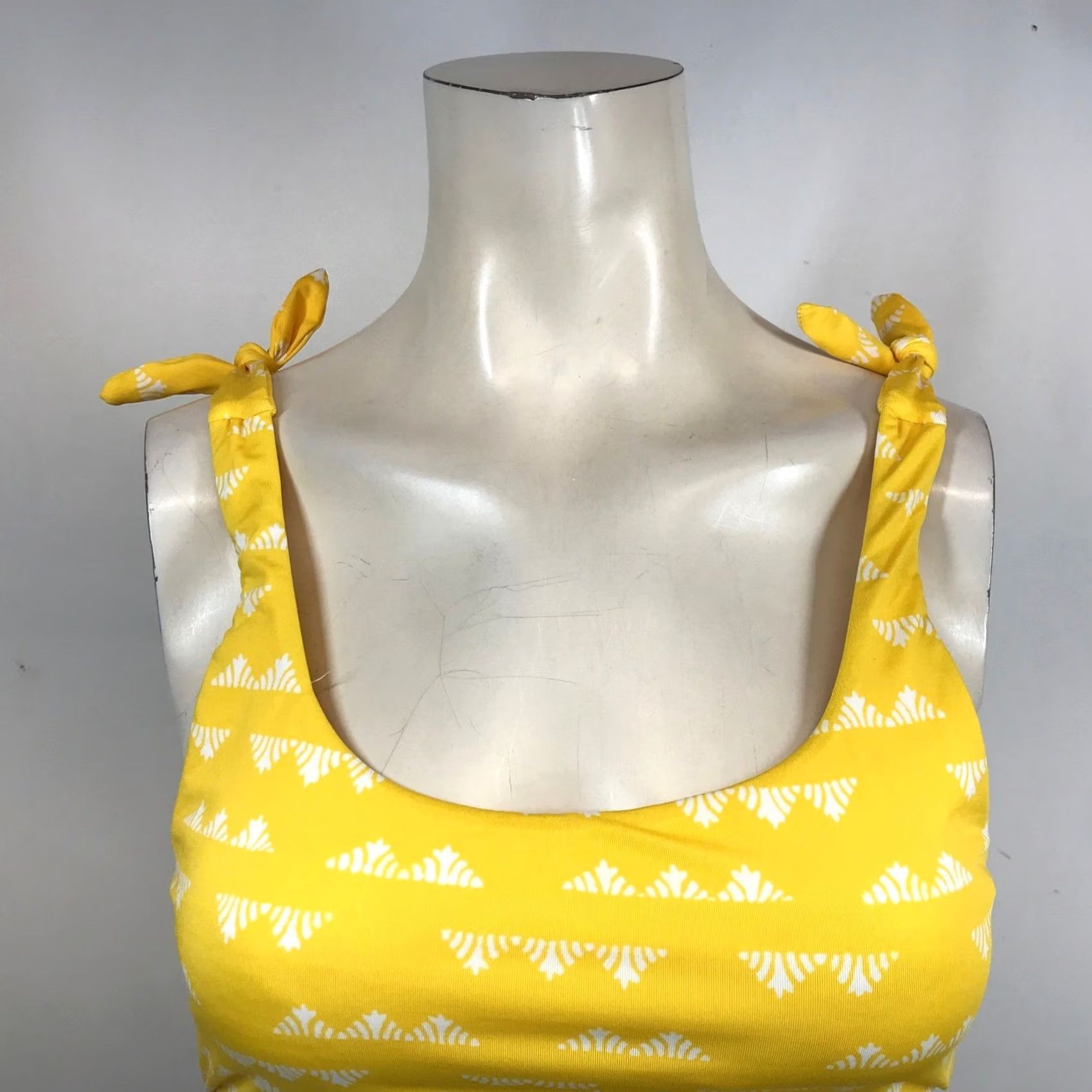 Vintage Carve Designs Geometric Print Tie Shoulder Bikini Top Yellow Small Size S / US 4 / IT 40 - 2 Thumbnail