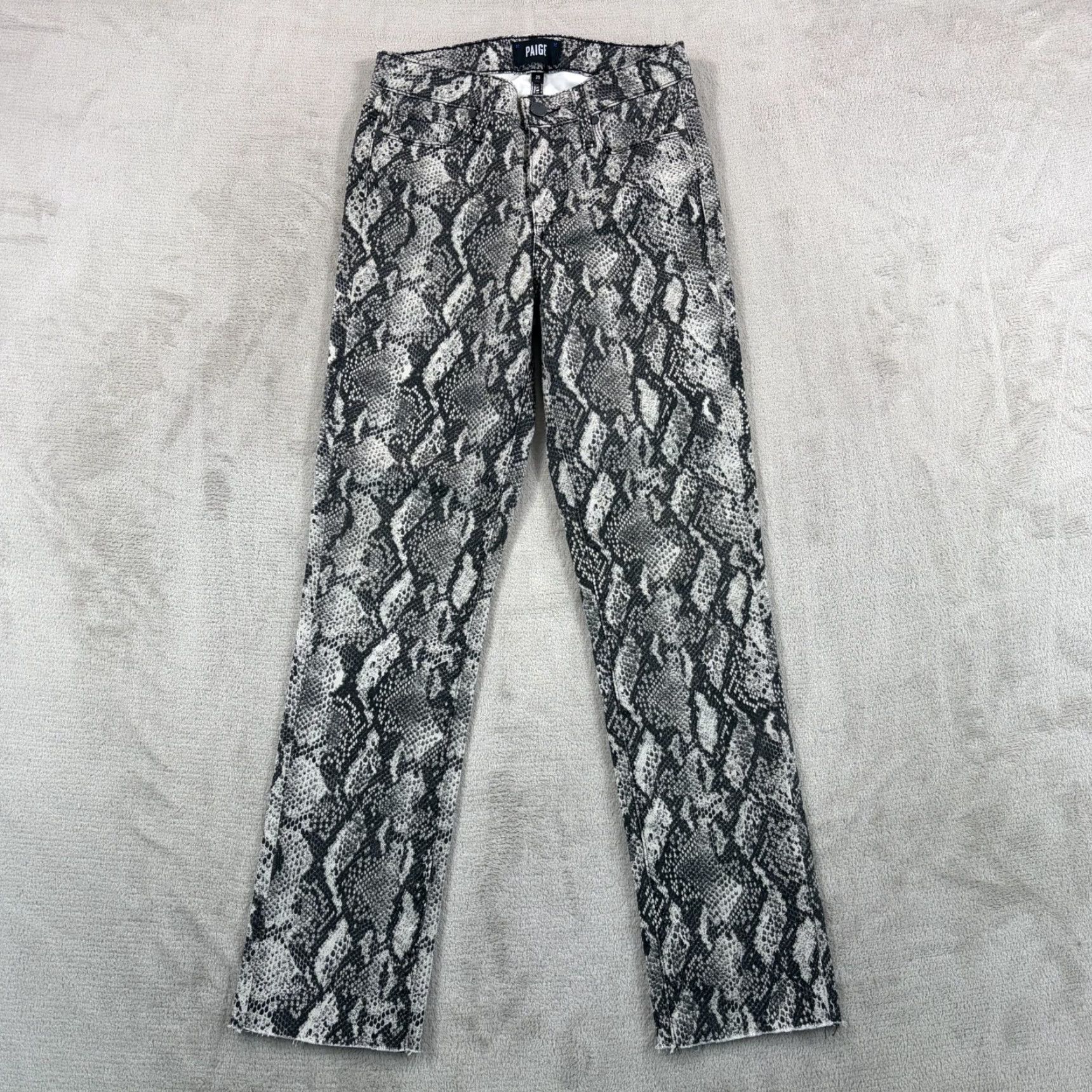 Paige PAIGE Hoxton Slim Roccia Snake Print Raw Hem Jeans Women 25 Designer USA Made Size 42" / US 20 - 4 Thumbnail