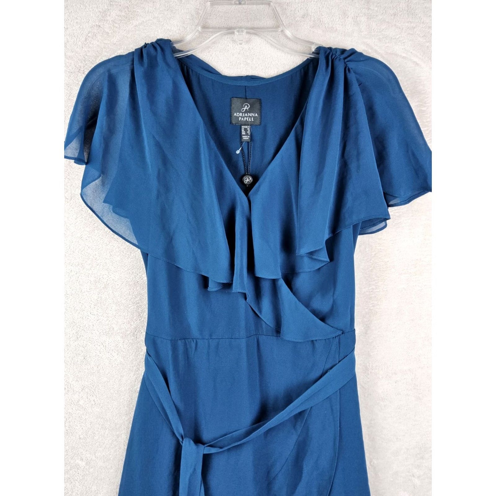 Adrianna Papell Adrianna Papell Women's Chiffon Flutter Dress Blue Size 4 Midi 43" Zip Womens Size S / US 4 / IT 40 - 4 Thumbnail