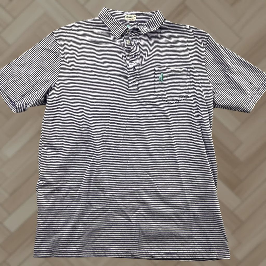 johnnie-O Johnnie-O Striped Short Sleeve Button Front Pocket Polo Shirt Men's Large Purple Size US L / EU 52-54 / 3 - 1 Thumbnail