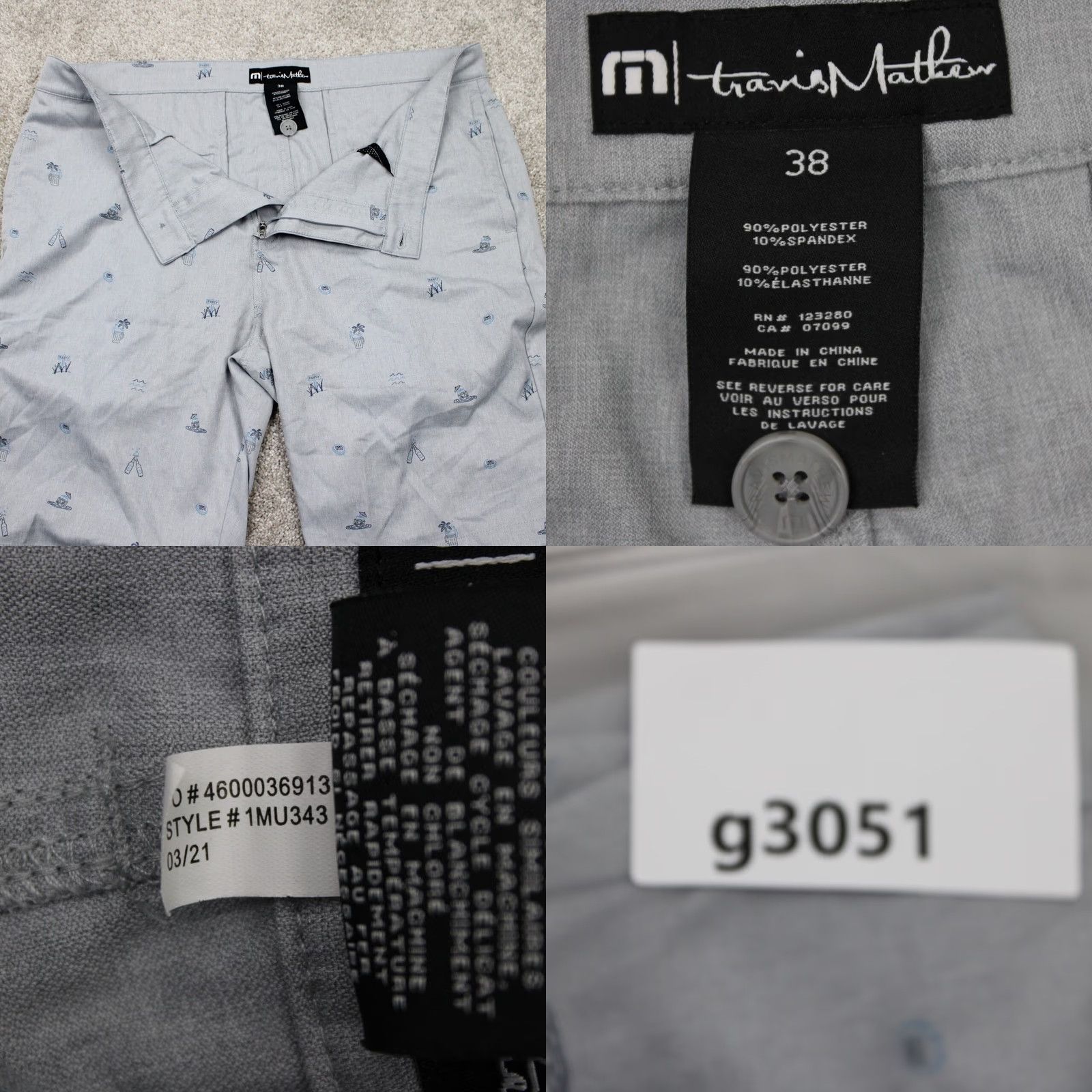 TravisMathew Travis Mathew Shipfaced AOP Shorts Mens 38 Gray Polyester Spandex 11" Inseam Bermuda Slim/Regular Fit Size US 38 / EU 54 - 8 Thumbnail