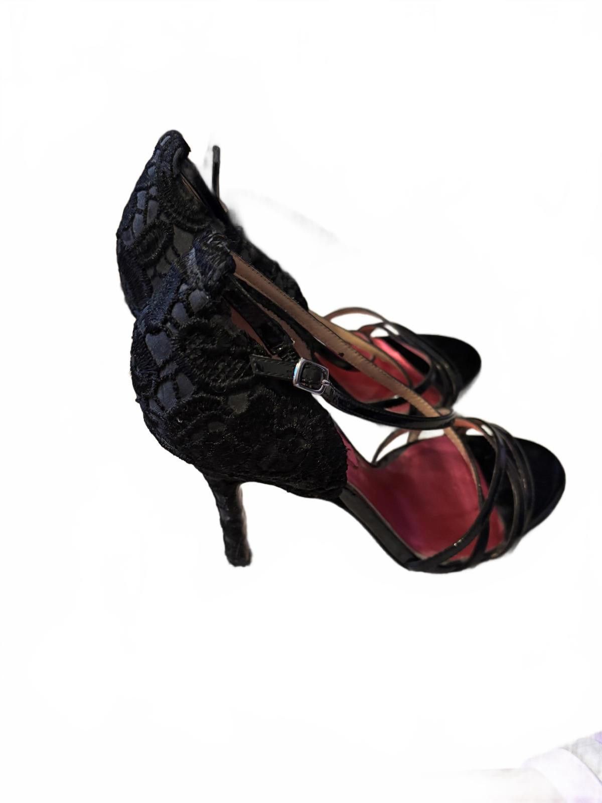Other VINTAGE! Betsey Johnson Black Strappy Lace High Heel Sandals Size US 7 / IT 37 - 5 Thumbnail