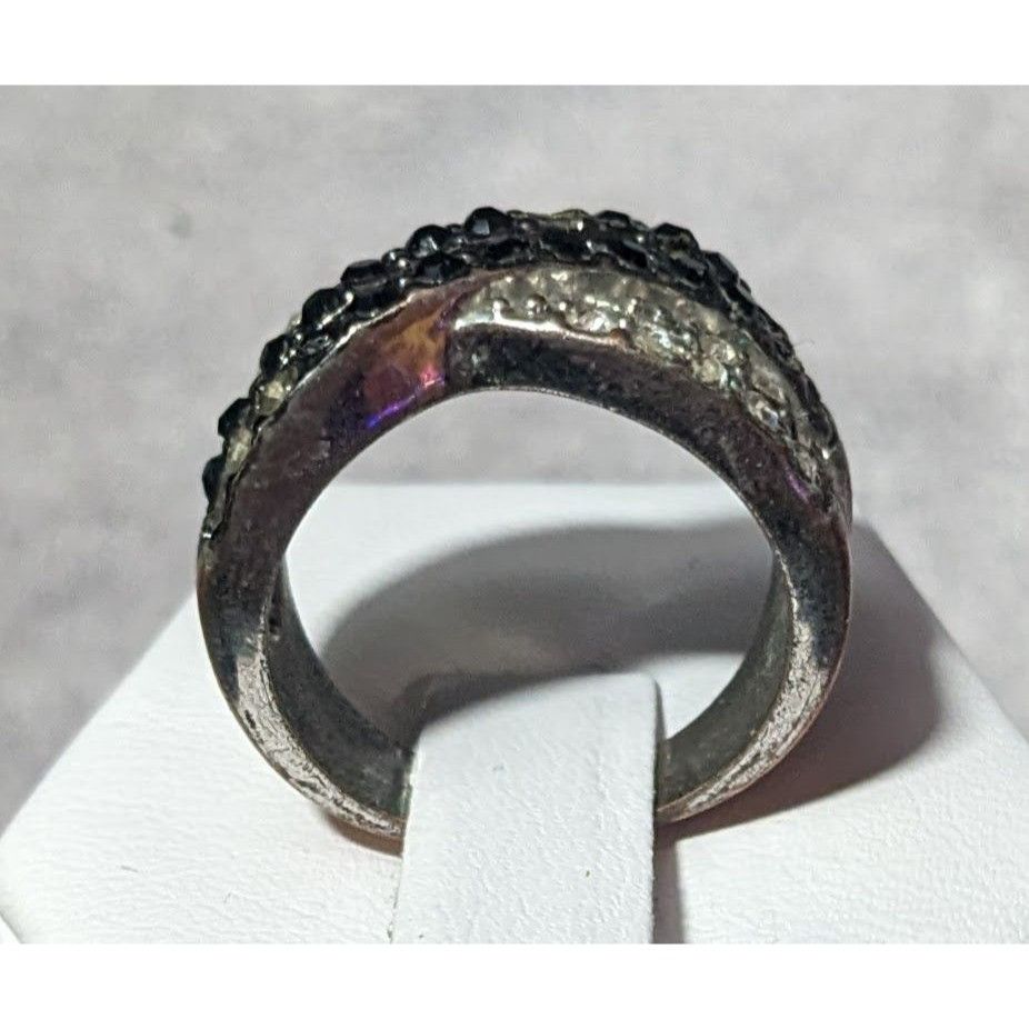 Other Black And Silver Quadruple Line Crisscross Rhinestone Ring S Size ONE SIZE - 11 Thumbnail