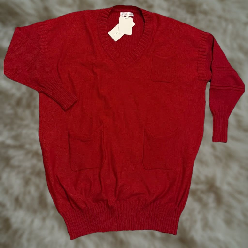 Fengqiaoman Sweater Woman Plus 4X Red V-Neck Knit Pullover Oversized Pockets Long Sleeve Warm Winter Fall Spring NWT