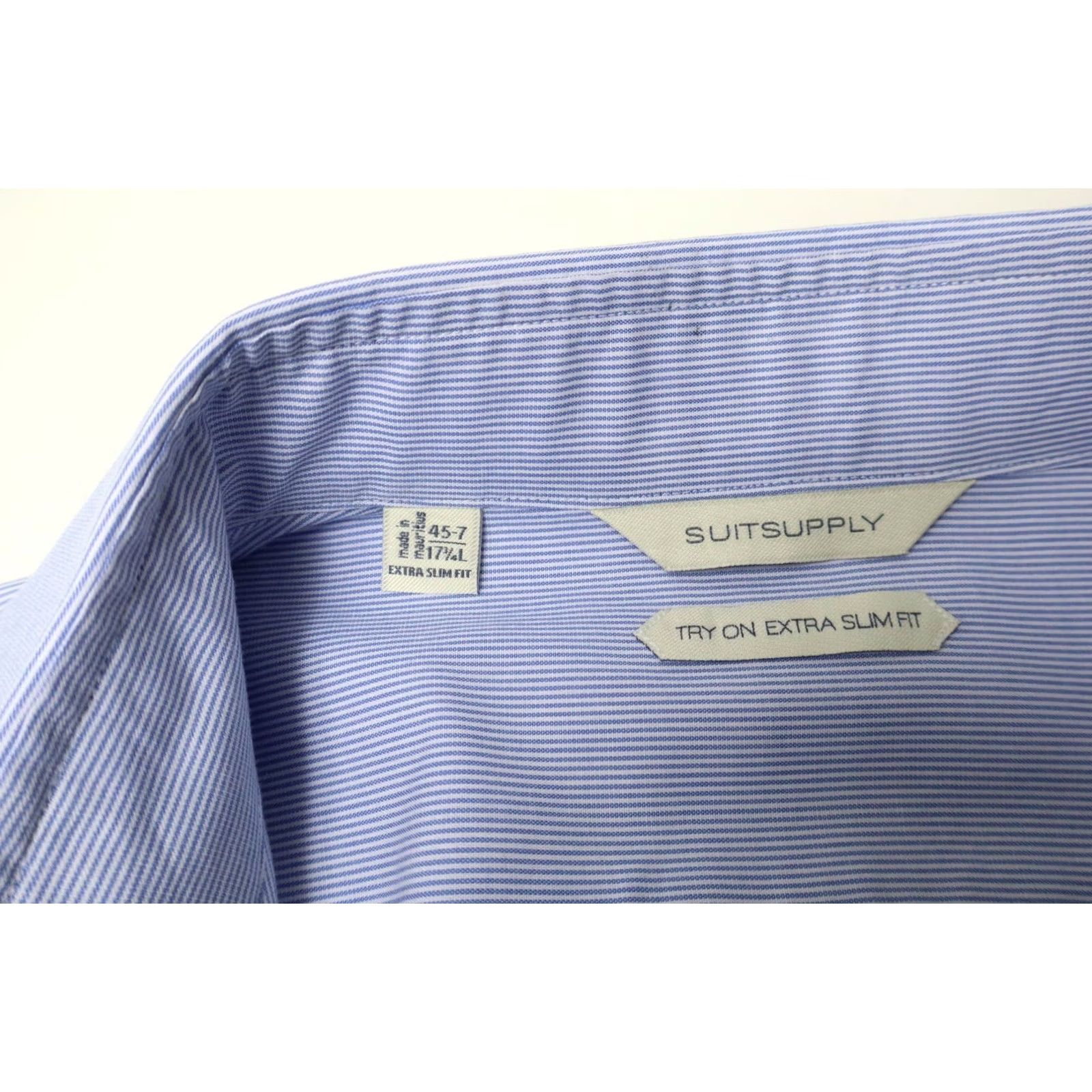 Suitsupply SUITSUPPLY Shirt Men's Extra Slim Fit 45-7/17 3/4L Pinstripe Blue Formal Size 48R - 5 Thumbnail