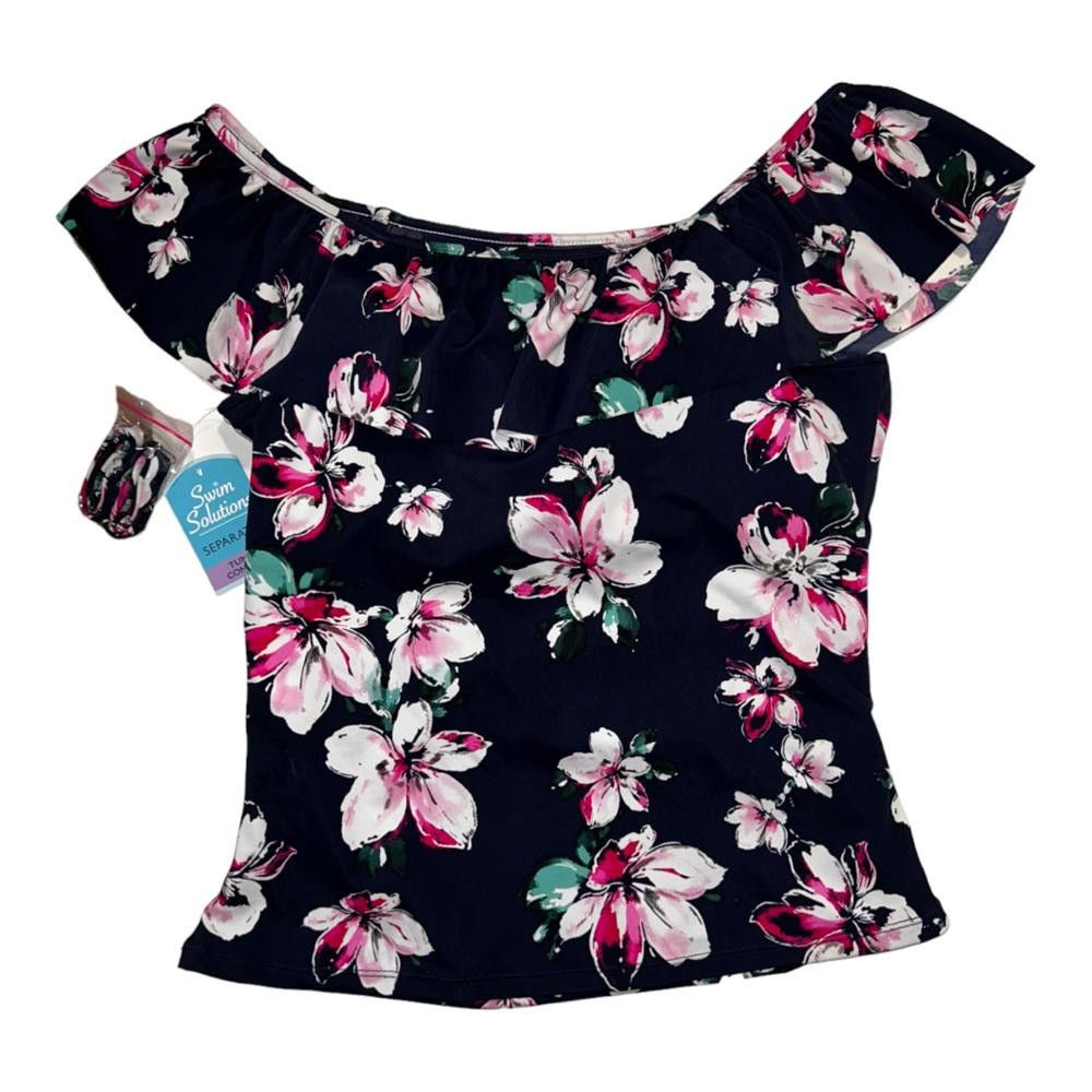 Designer Swim Solutions l NWT Navy Floral Ruffle Tankini Top Size 18 Size ONE SIZE - 3 Thumbnail