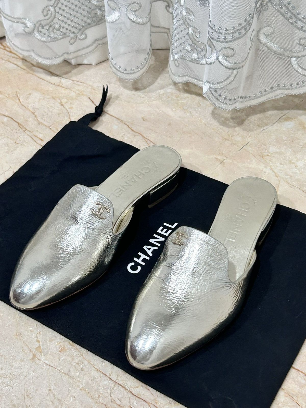 Chanel chanel silver mule authentic brand new 35.5 (for 35 or 34.5) Size US 4.5 / IT 34.5 - 2 Thumbnail