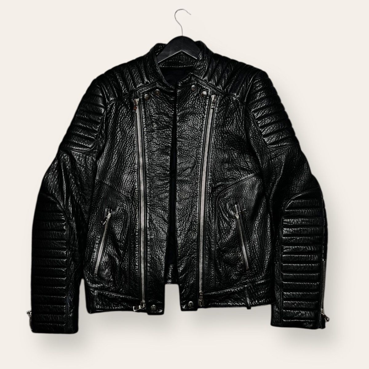 Balmain Balmain men’s Black leather biker jacket 52 luxury Size US L / EU 52-54 / 3 - 1 Thumbnail