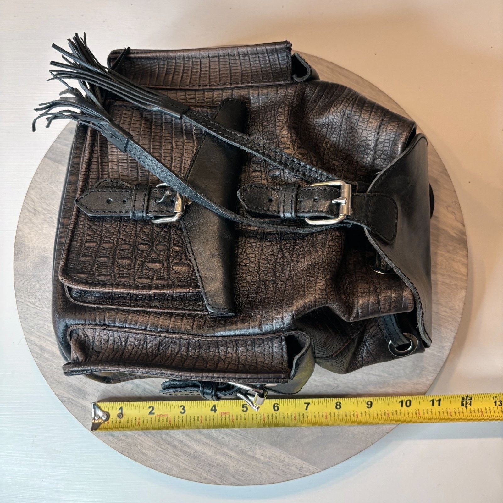 Freebird by Steven Brown Mini Leather Backpack Freebird Steven Leather Backpack Boho Fringe Buckle Brown  main image 3