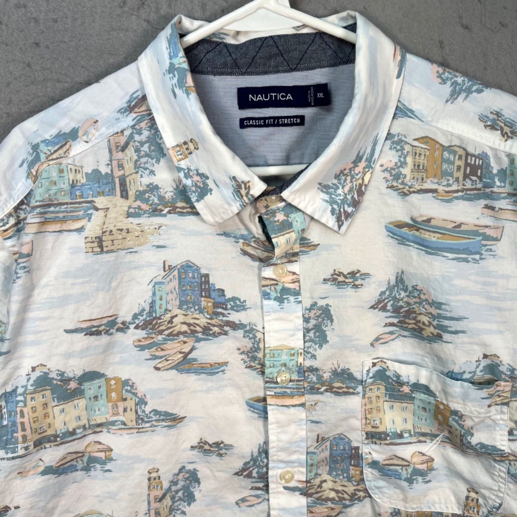 Nautica Nautica Mens Size XXL Classic Fit Stretch Coastal Scene Short Sleeve Shirt Size US XXL / EU 58 / 5 - 5 Thumbnail