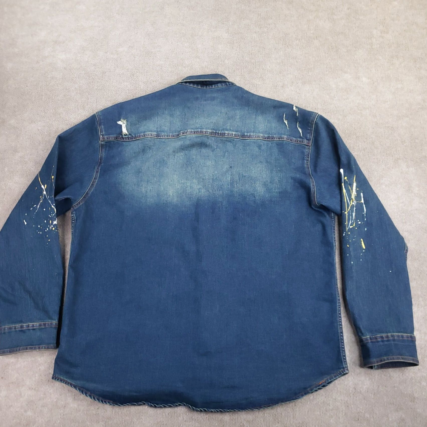 Stacy Adams Stacy Adams Jean Jacket Mens 3XL Blue Pockets Stretch Distressed Paint Splatter Denim Cotton Blend Jacket 3XL Blue Stacy Adams Mens Jacket Jeans Size US 39 - 8 Thumbnail