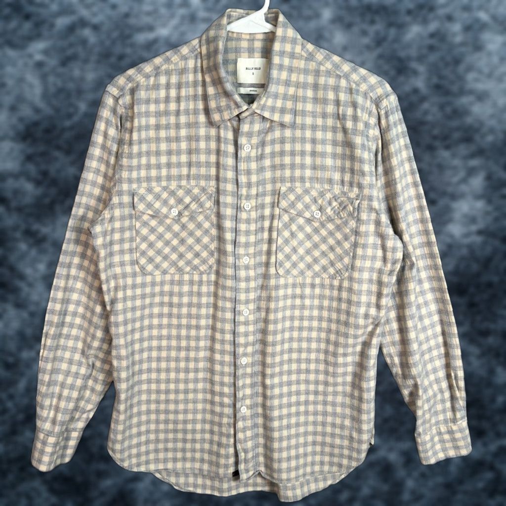 Billy Reid Billy Reid Mens Small Beige Gingham Button-Up Shirt Long-Sleeve Made In Italy Size US S / EU 44-46 / 1 - 1 Thumbnail