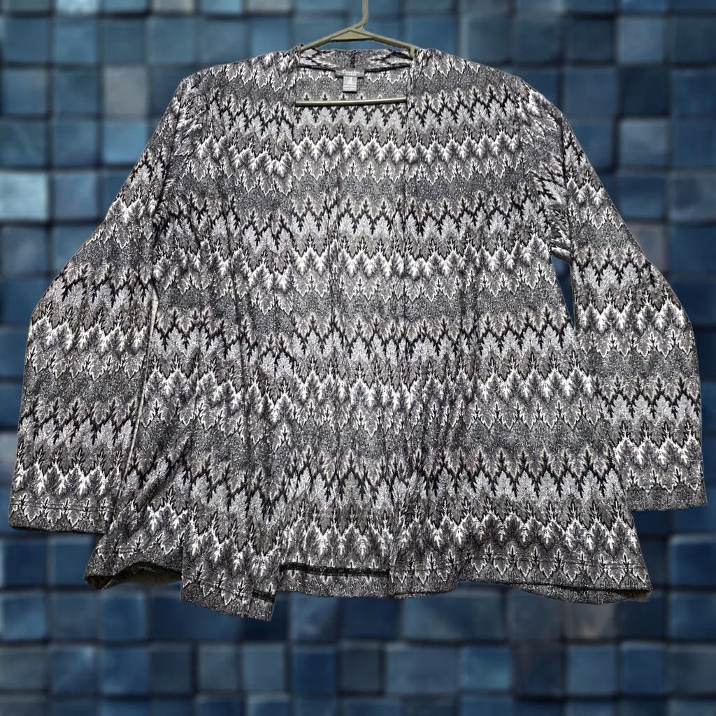 Vintage Chicos Travelers Womens XL Sweater Gray Striped Lightweight Open Front Cardigan Size XL / US 12-14 / IT 48-50 - 1 Thumbnail
