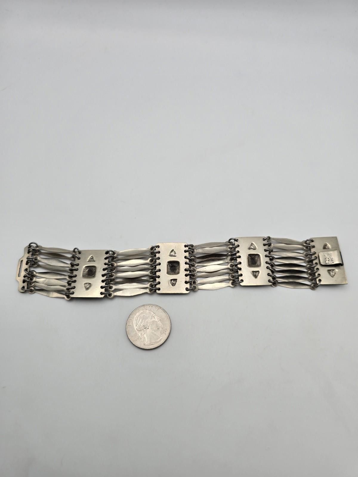 Other Vintage Taxco Sterling Aztec 4 Panel Feather Link Bracelet Size ONE SIZE - 8 Thumbnail