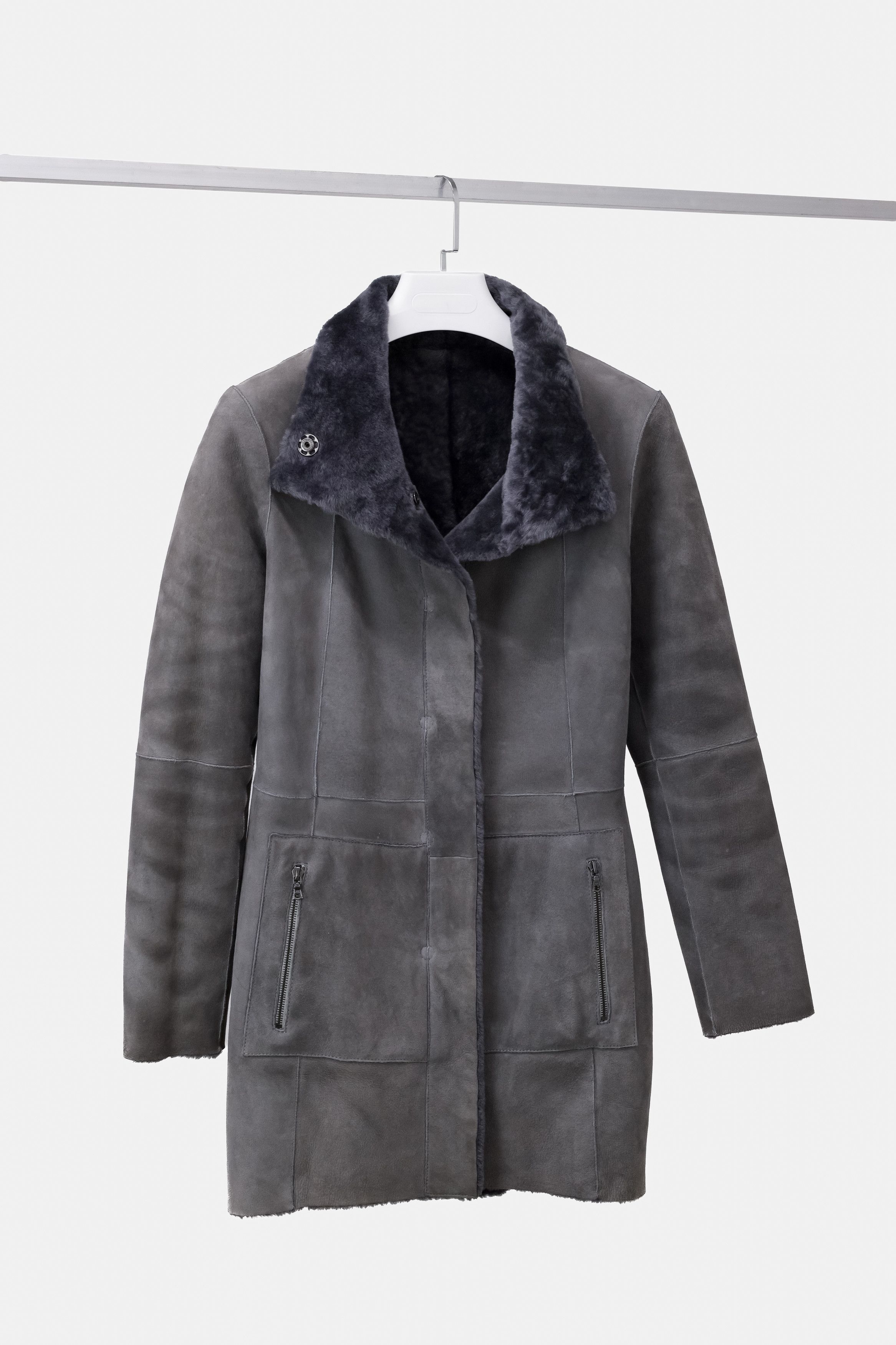 image of Non Signe Unsigned Blank Reversable Grey Nubuck Coat in Black, Women's (Size Medium)