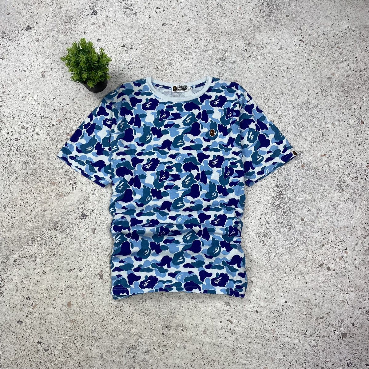 Men’s Bape Blue Camo Tee T-Shirt Arc Spell Out Japan Size M