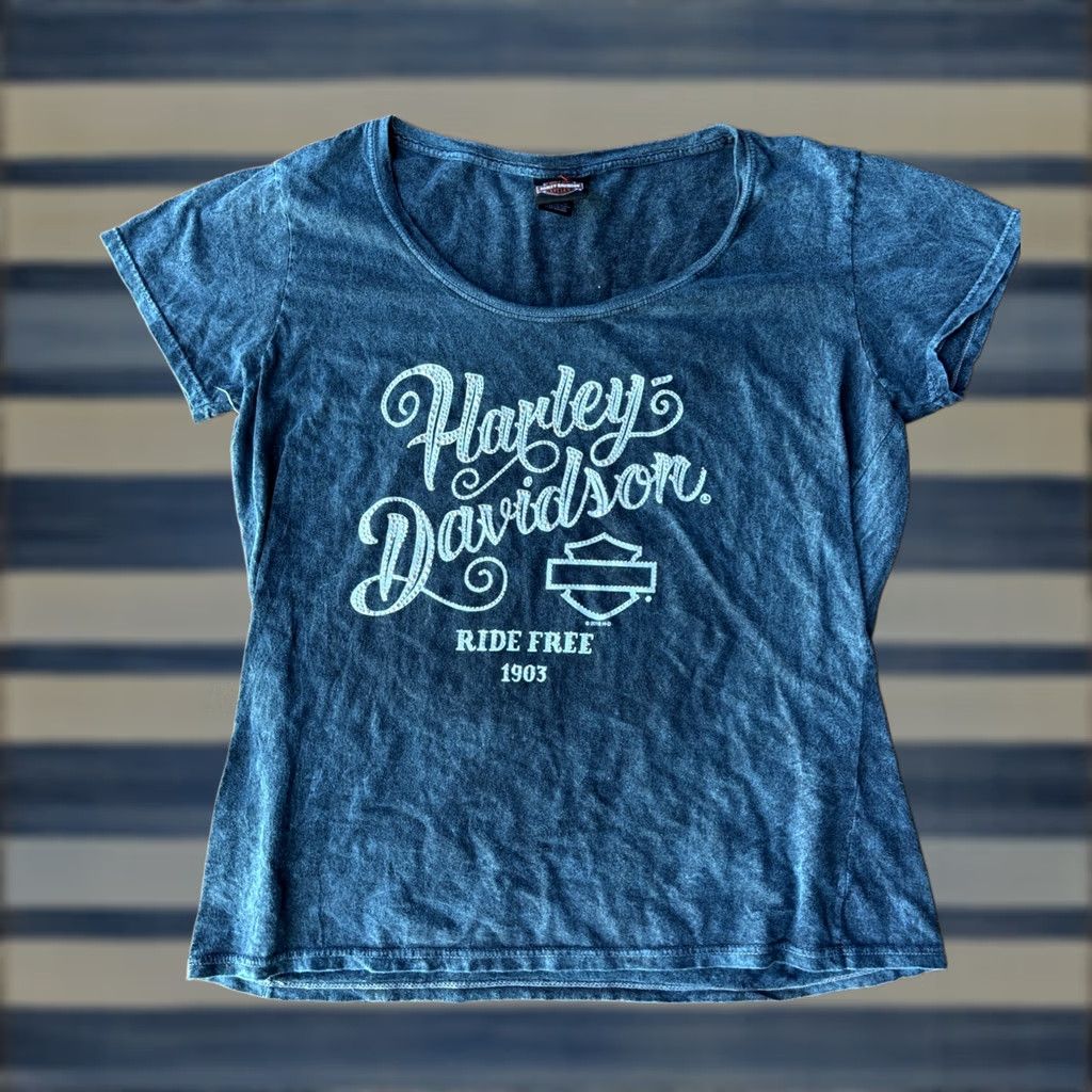 Harley Davidson Harley-Davidson T-Shirt Womens Medium Blue Rhinestone Studded Logo Size M / US 6-8 / IT 42-44 - 1 Thumbnail