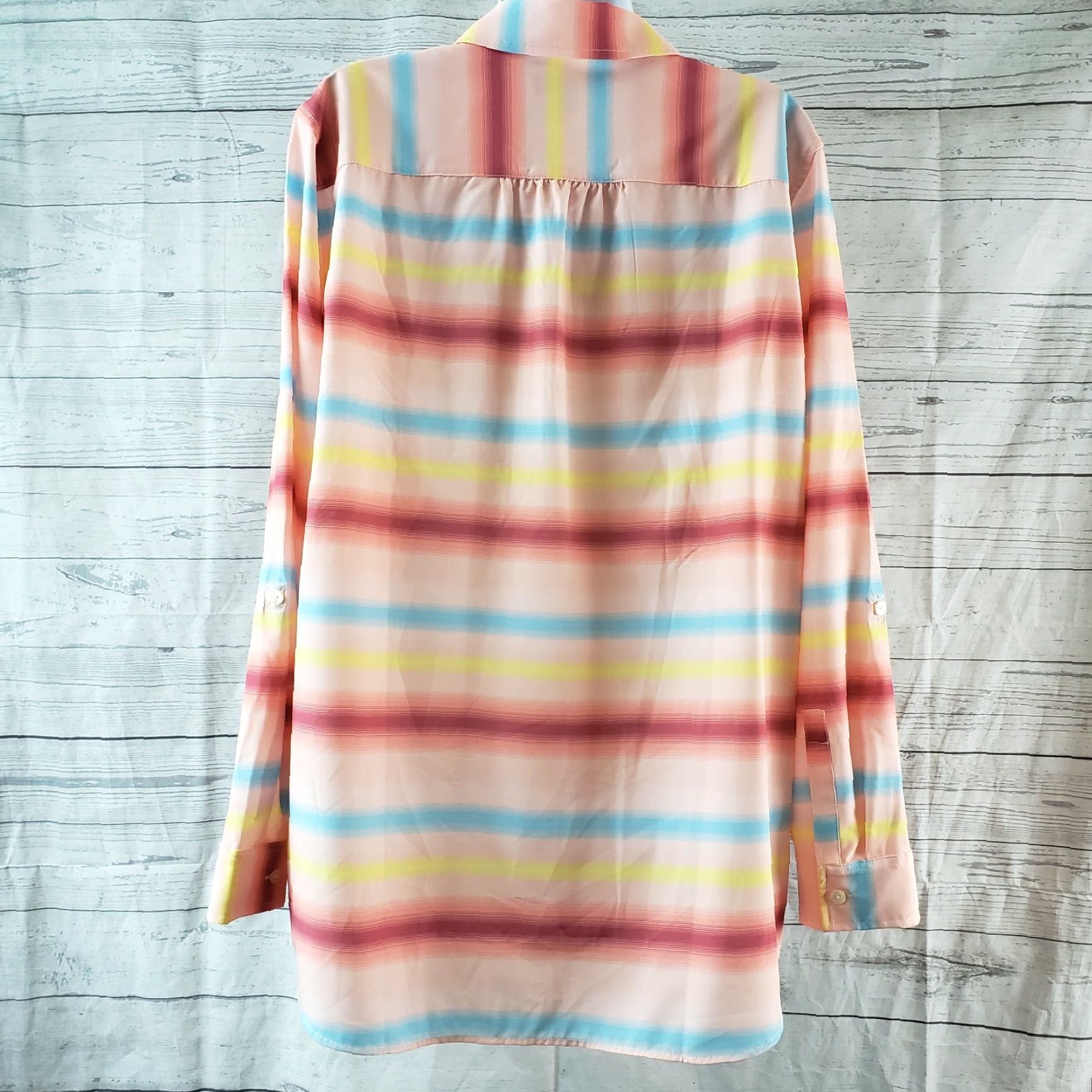 Lands' End Lands' End Womens Button Front Shirt Large Pink Blue Striped Long Sleeve Casual Shirt Womens L Pink Striped Button-Up 90s? Size L / US 10 / IT 46 - 4 Thumbnail