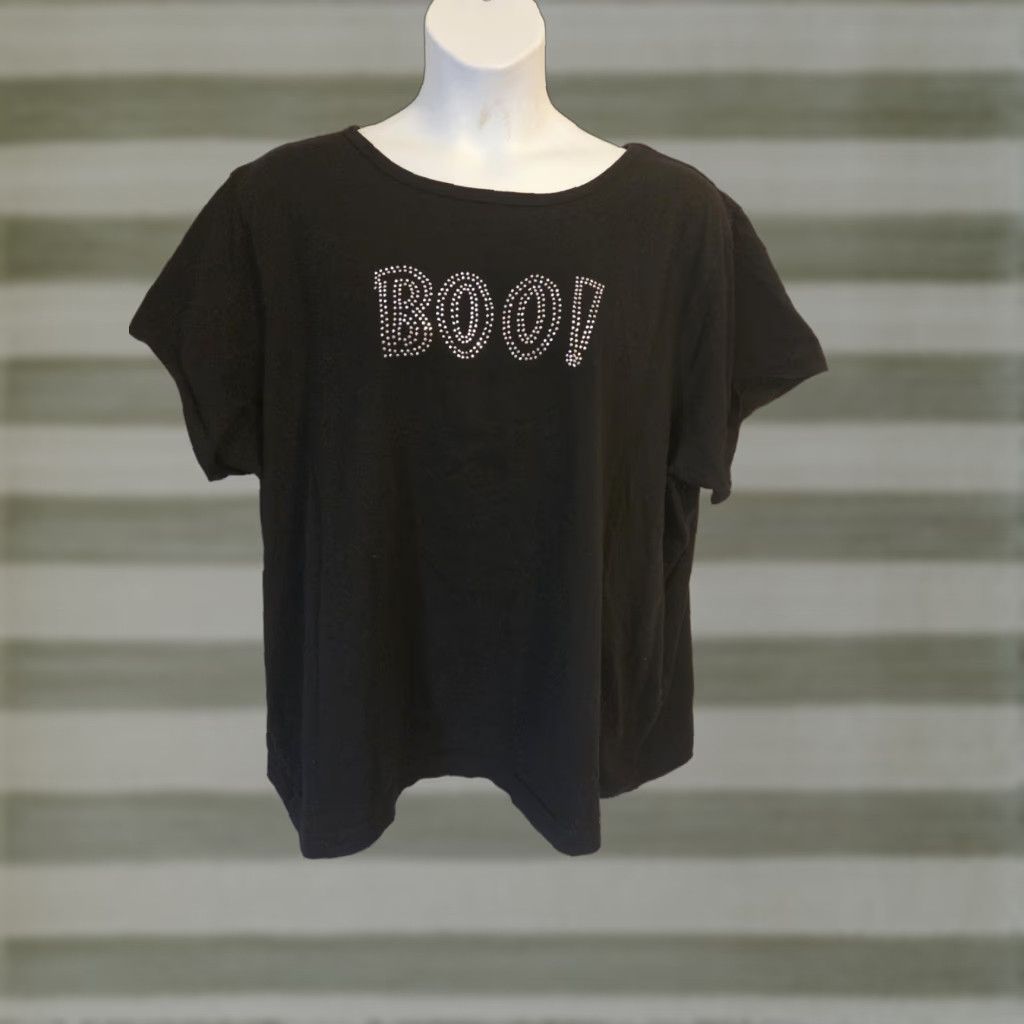 Vintage Womens Fashion Bug Boo Rhinestone Black Short Sleeve T Shirt 4X Plus Size XXL / US 16-18 / IT 52-54 - 1 Thumbnail