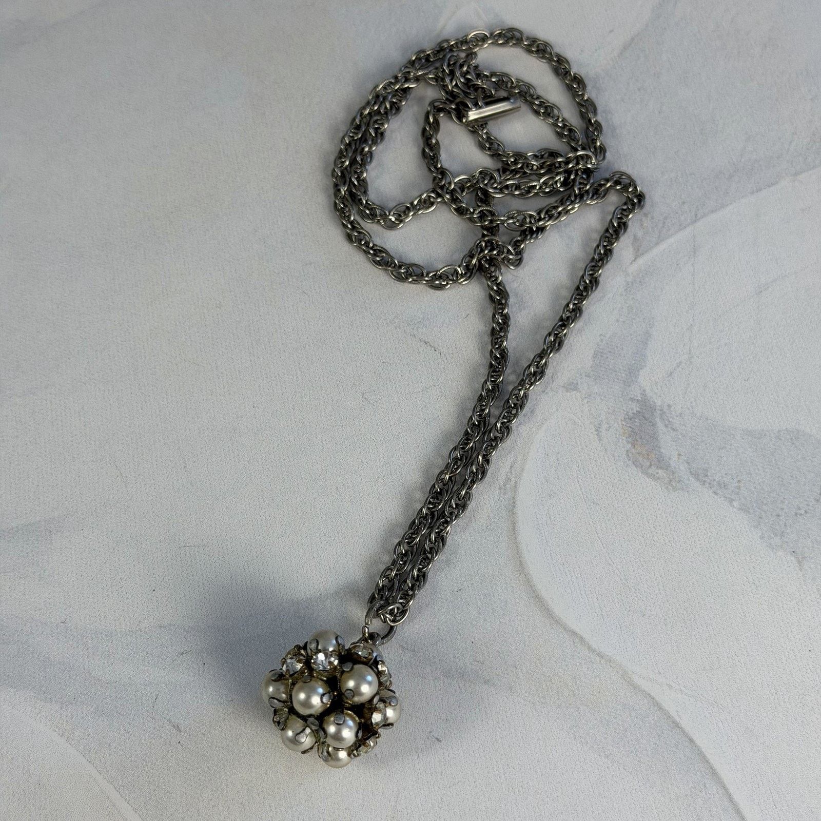 Other VTG 1950 Silver-Tone Rhinestone Faux Pearl Pendant Necklace Size ONE SIZE - 5 Thumbnail