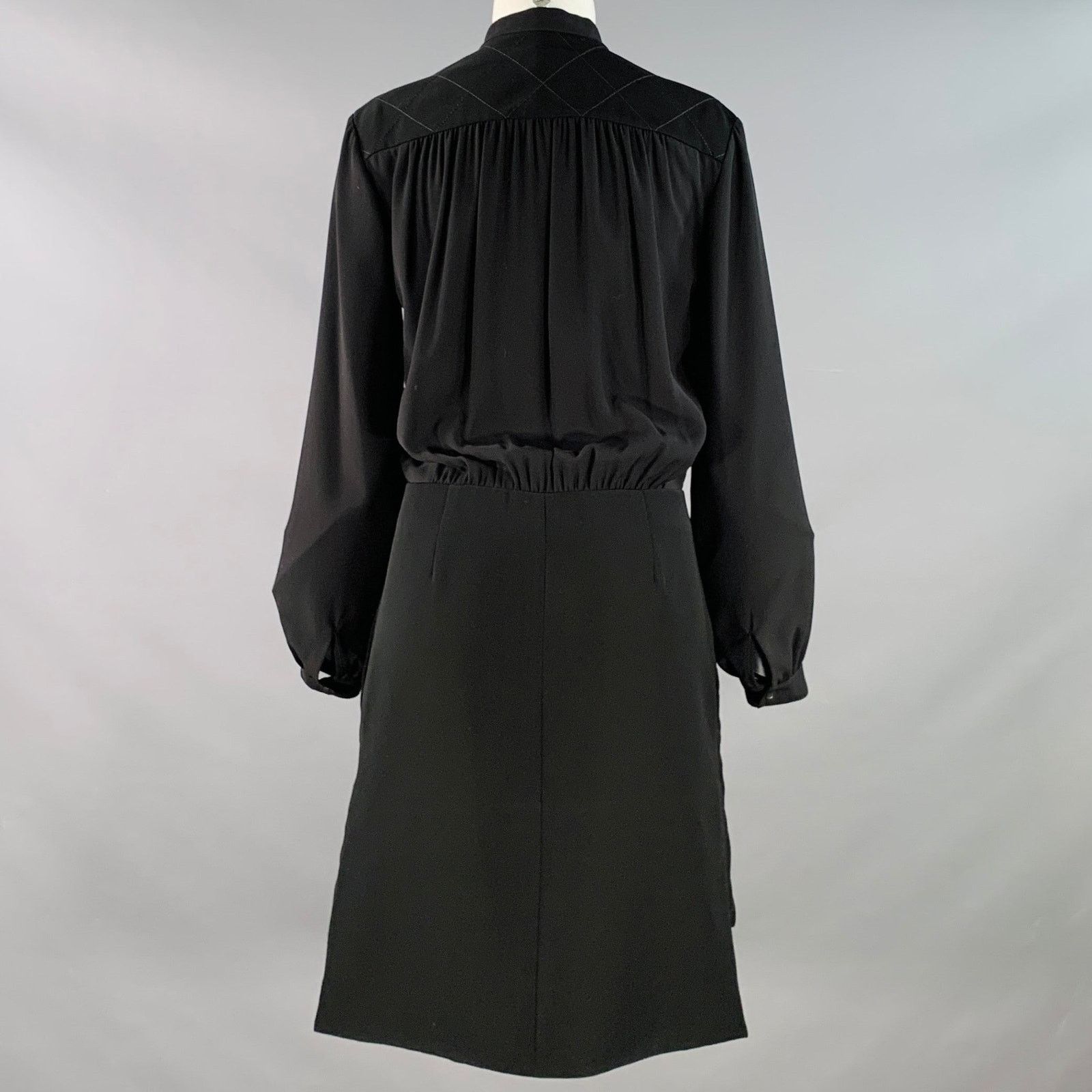 Kenzo 4 Black Polyester Long Sleeve Knee Length V-Neck Shirt Dress Size XS / US 0-2 / IT 36-38 - 4 Thumbnail