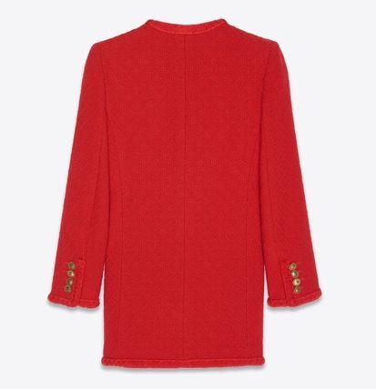 Saint Laurent Paris o1bcso1str1224 Long Jacket In Diamond Embossed Tweed in Red Size XS / US 0-2 / IT 36-38 - 2 Thumbnail