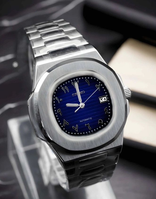 Japanese Brand Seiko Mod Nautilus Navy Blue Arabic Dial Steel Watch 41mm Size ONE SIZE - 2 Thumbnail