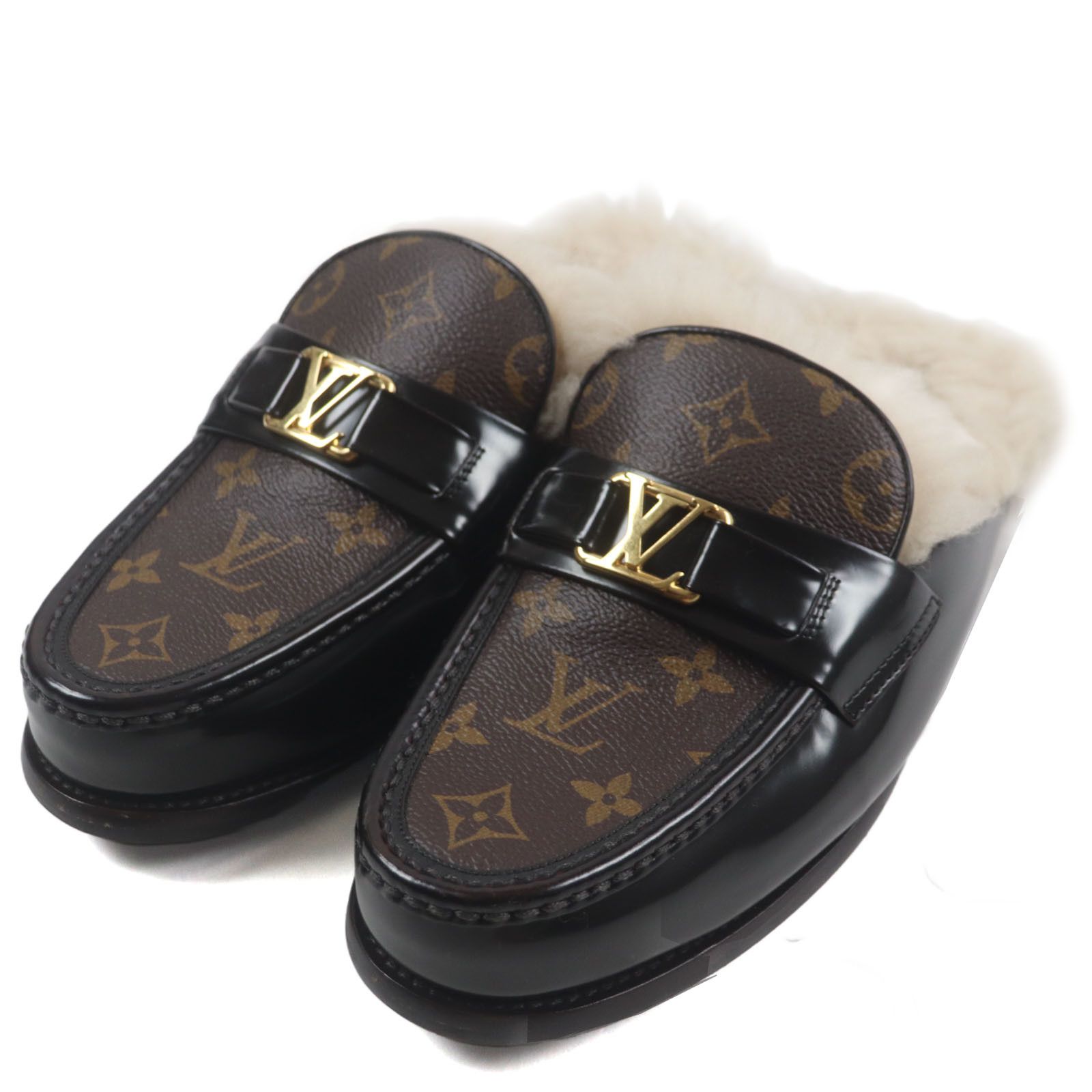 Louis Vuitton Louis Vuitton Louis Vuitton LV Logo Monogram Leather Mules Textile Shoes DUTY FREE for USA Size ONE SIZE - 1 Thumbnail