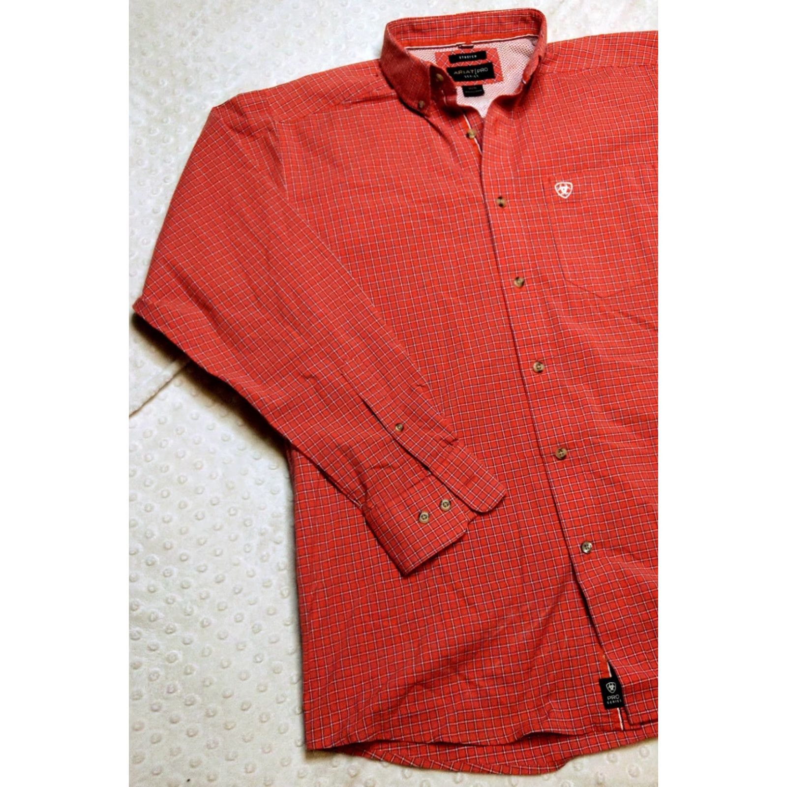 Ariat Ariat Pro Series Shirt Mens M Red Orange Check Button-Down Western Rodeo Shirt Size US M / EU 48-50 / 2 - 3 Thumbnail