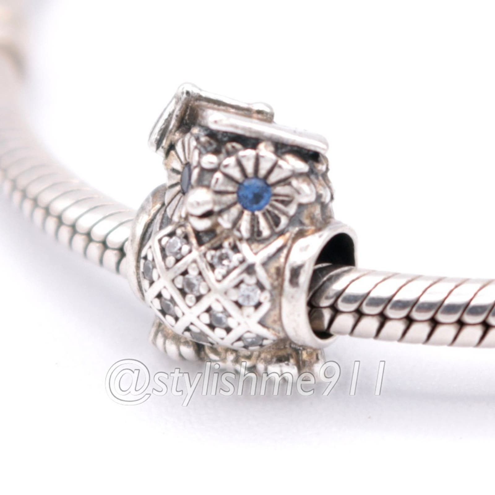 pandora Authentic Pandora Graduate Owl Charm with Blue Crystal Eyes Size ONE SIZE - 2 Thumbnail