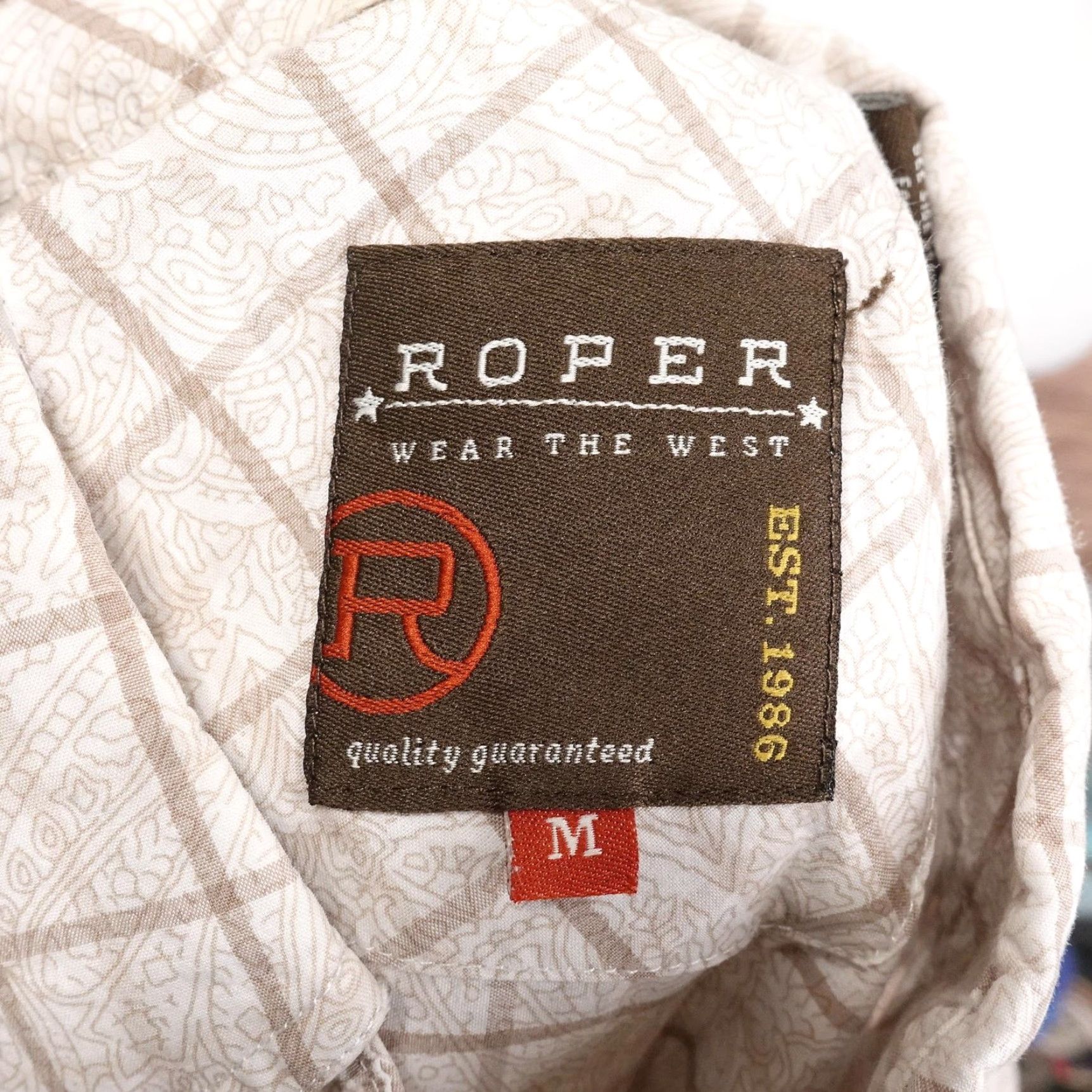 Roper VINTAGE Roper Shirt Mens M Tan White Plaid Paisley Western Button-Down Short Sleeve Adult Medium Beige Check 1980s Mens Size US M / EU 48-50 / 2 - 7 Thumbnail
