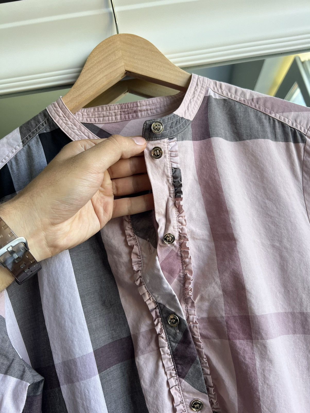 Burberry Burberry Pink House Check Cotton Shirt Grandad Collar Size M Size M / US 6-8 / IT 42-44 - 15 Thumbnail