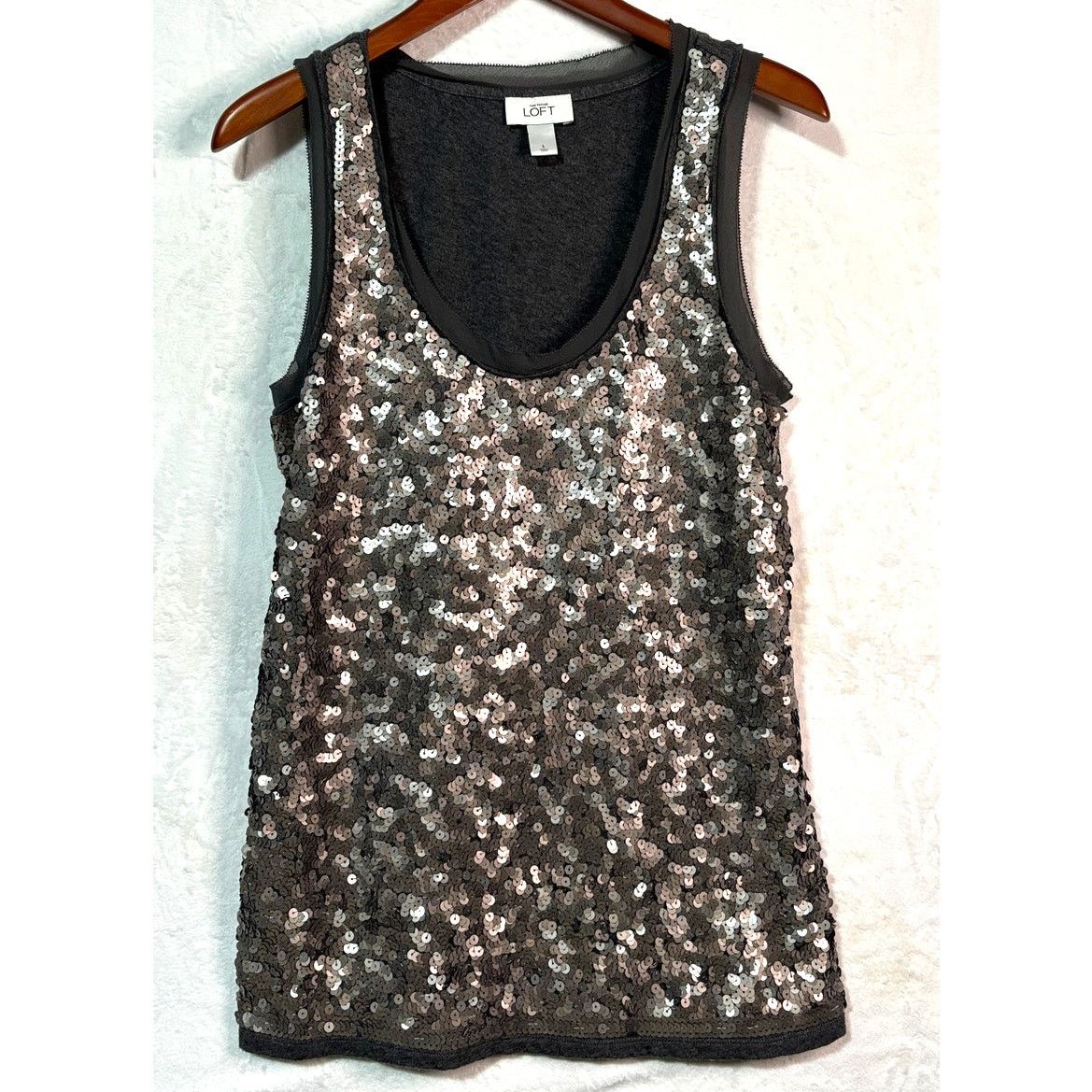 Ann Taylor Size L | ANN TAYLOR Loft Matte Gray Sequin Tank Top Size L / US 10 / IT 46 - 3 Thumbnail