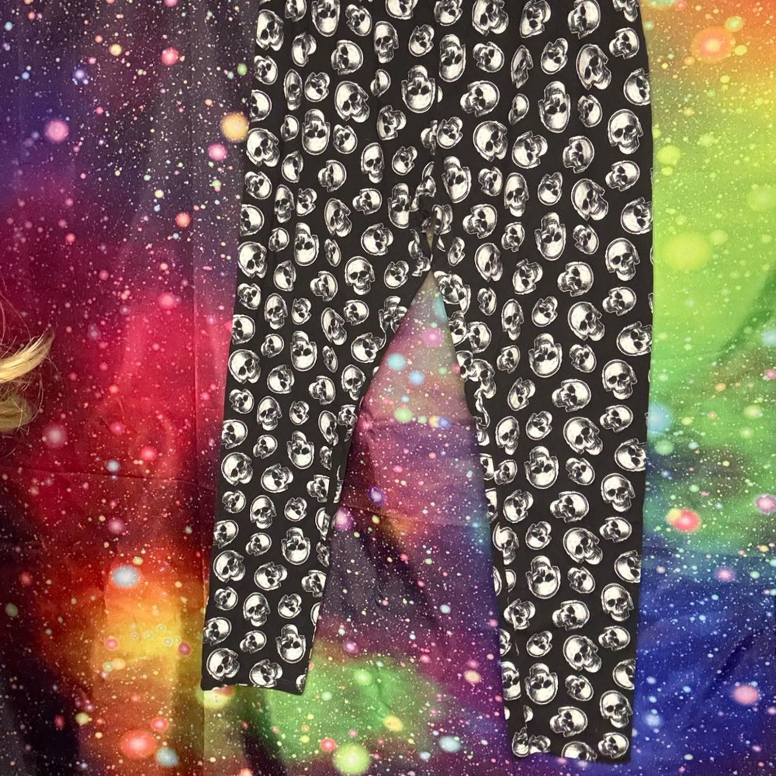 Designer Black Skull Print Leggings Size 36" / US 14 / IT 50 - 1 Thumbnail