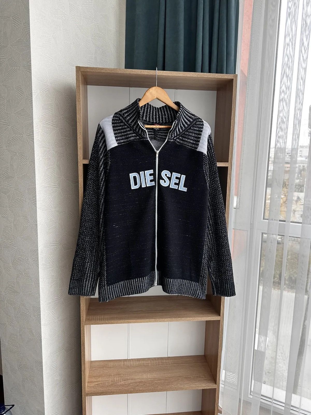 image of Diesel Big Logo Ribbed Knit Japanese Sweater in Black, Men's (Size XL)