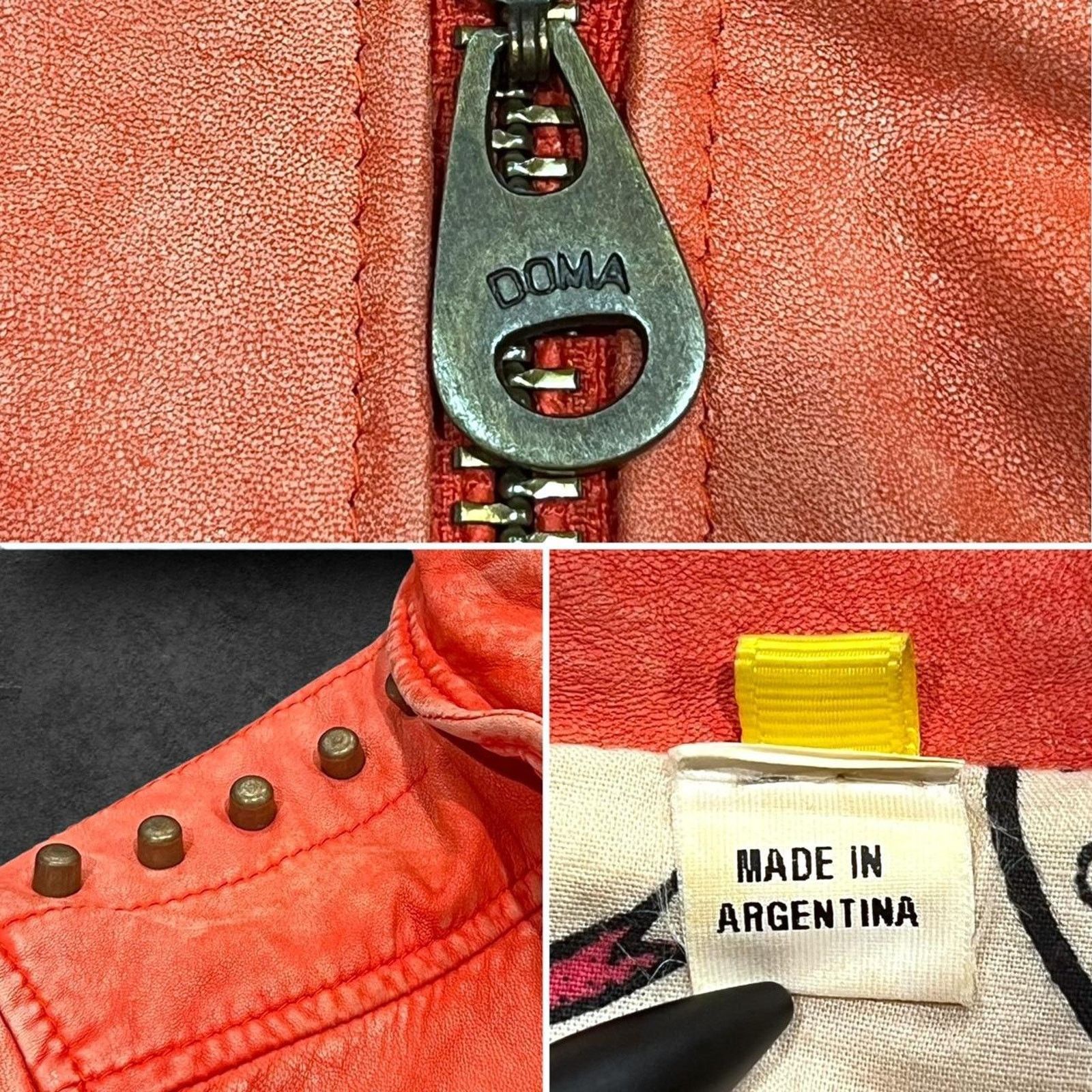 Other DOMA Coral Red Suede Biker Jacket w/ Bird & Horseshoe Lining Size XS / US 0-2 / IT 36-38 - 2 Thumbnail