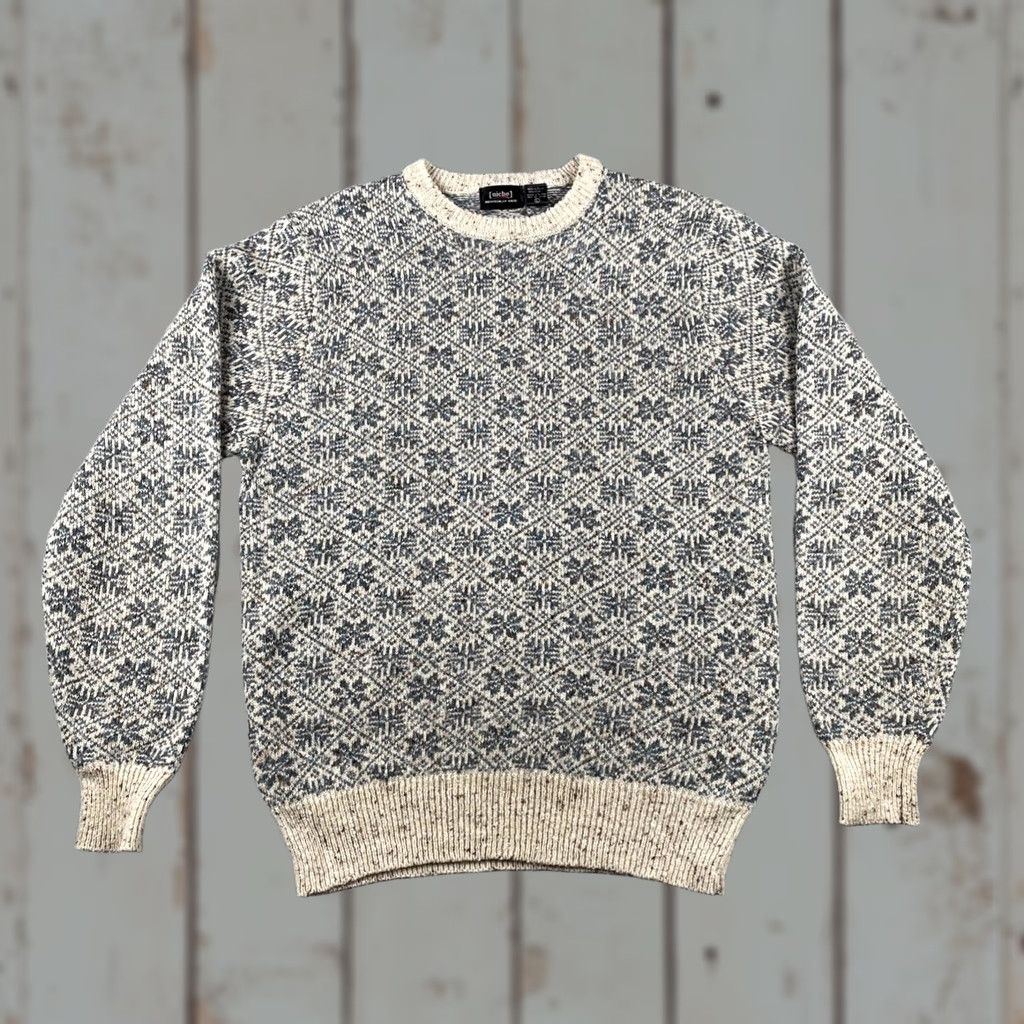 Vintage VINTAGE Niche Sweater Wool Acrylic Blend Snow Flake Tile Design White Large Crew Neck Mens Pullover Long Sleeve Modern Designer Knit Size US L / EU 52-54 / 3 - 1 Thumbnail