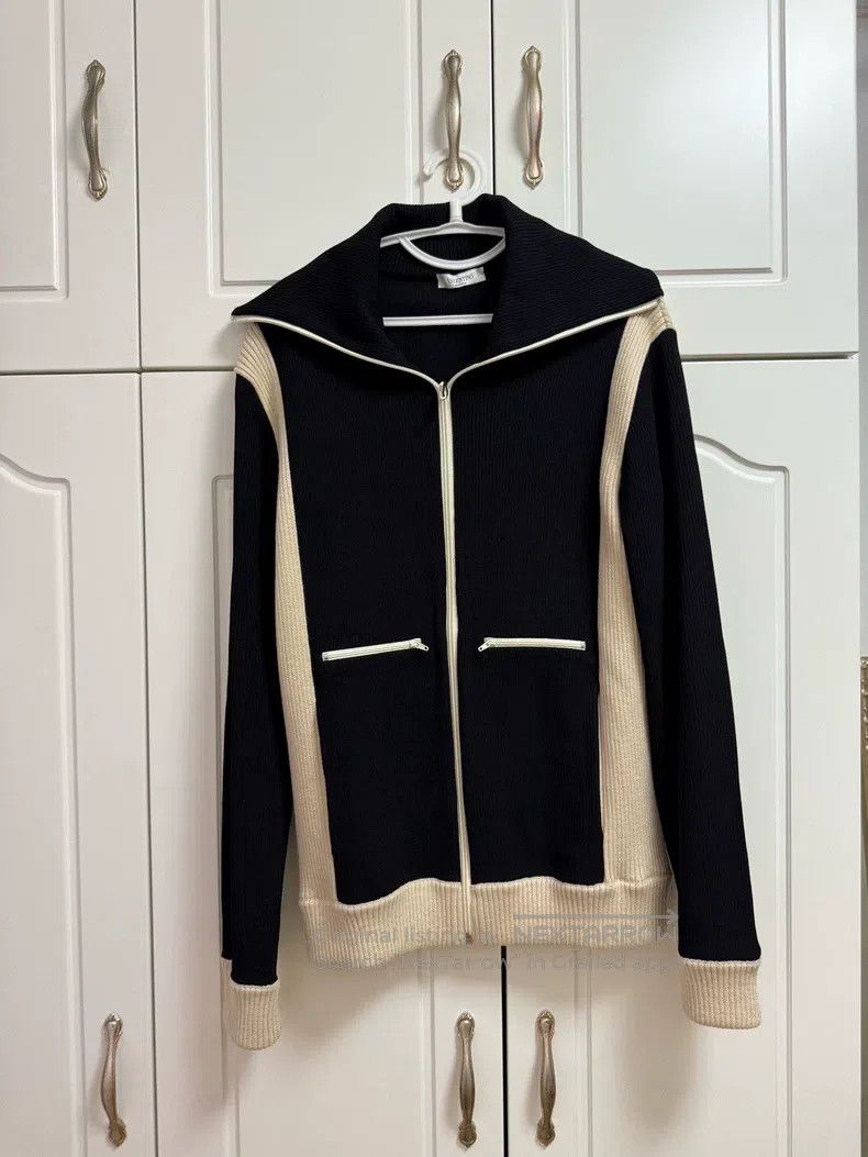 Valentino Valentino Black panelled knit zip jacket Size L / US 10 / IT 46 - 1 Thumbnail